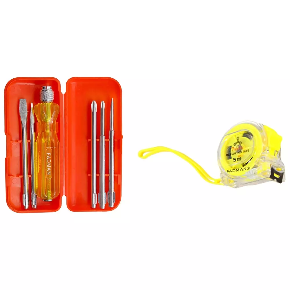 Fadman 5 in 1 Screwdriver Set & Measuring Tape Metal Multicolor for Home and Professional Use