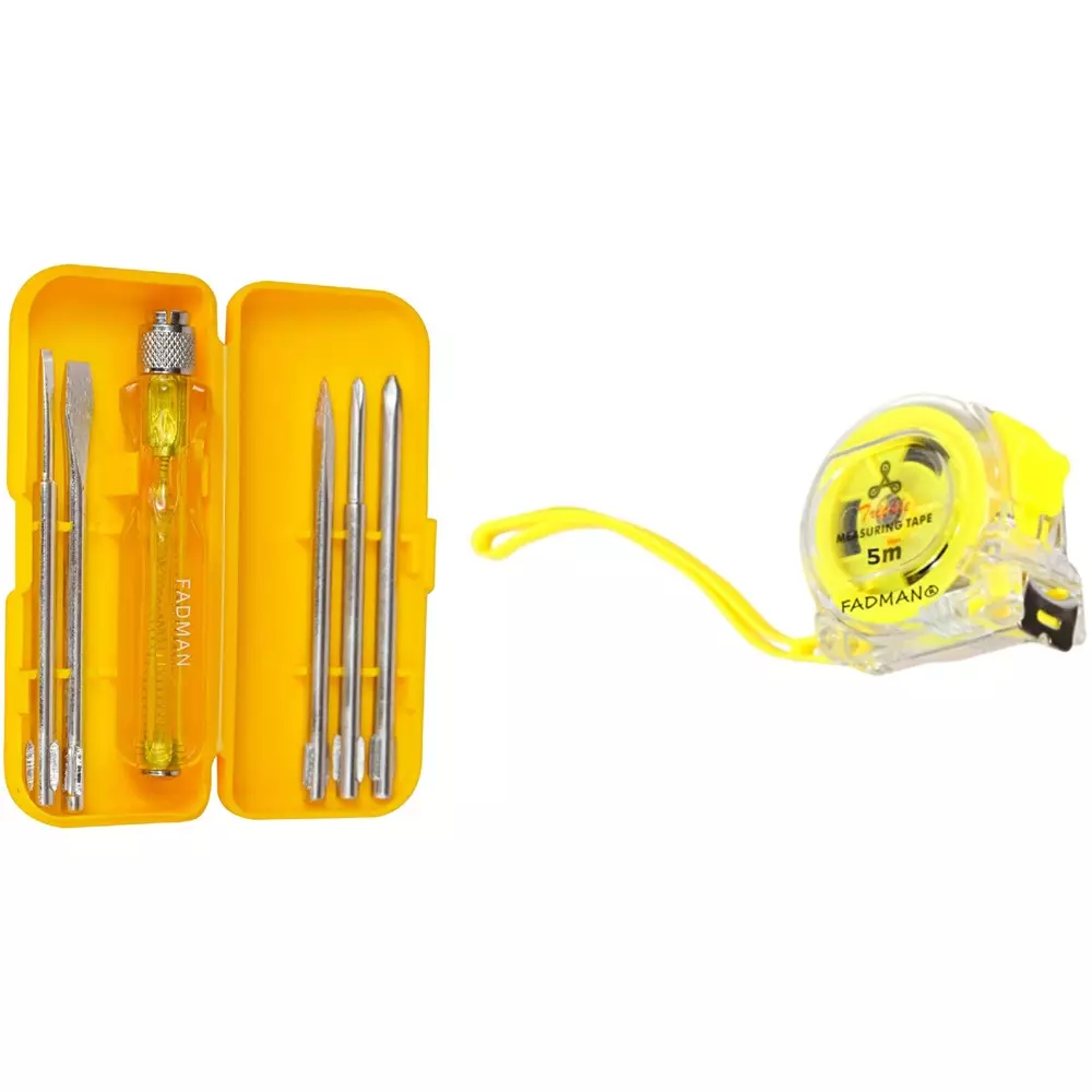 Fadman 5 in 1 Screwdrive Set & Measuring Tape Metal Yellow for Home and Professional Use