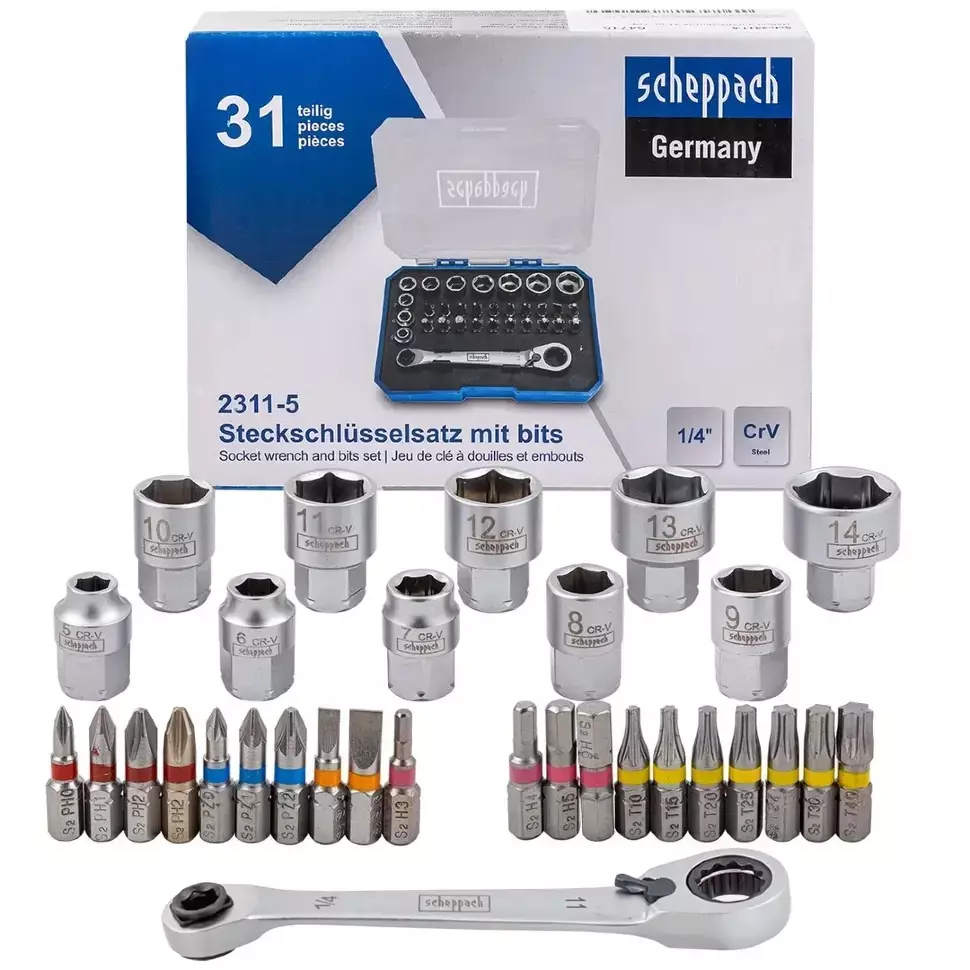 Scheppach 31 Piece Tool Kit 6.35 mm (1/4 inch) Sq Drive, Sch-2311-5
