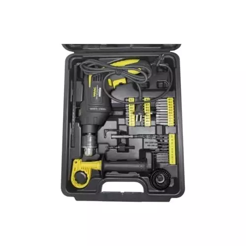 WMC 59 Piece Tool Set with Corded Electric Drill 6 Amps Power Durable & Compact Design 25 Nm Torque Black & Yellow