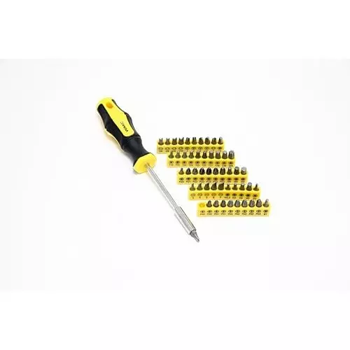 WMC 65-in-1 Screwdriver and Bit Set Flat Head Alloy Steel Ergonomic Handle Black & Yellow 1.58 Kg