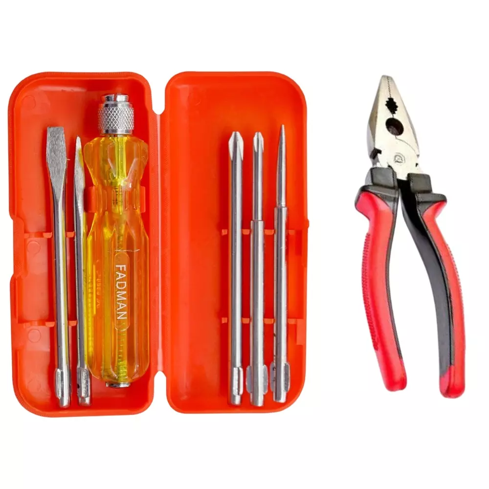 Fadman 5 in 1 Screwdriver Set & Combination Plier Metal Multicolor for Home and Professional Use