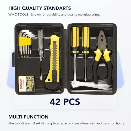 WMC 42 Piece Tool Kit with Carrying Case Magnetic Tip Chrome Vanadium Steel Ergonomic Design Black & Yellow