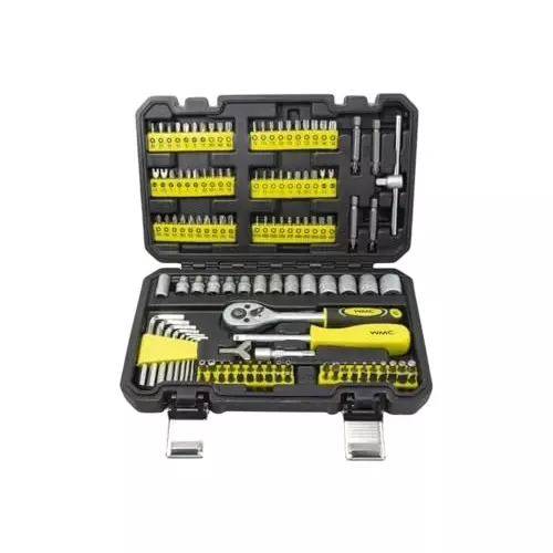 WMC 130 Piece Tool Set with Socket Wrench Hex, Phillips, Socket End Style Chrome Vanadium Steel Black & Yellow