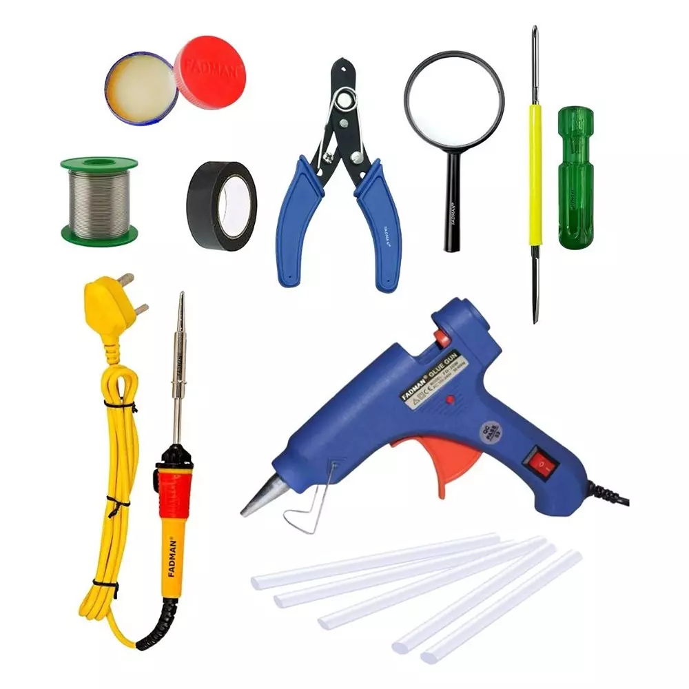 Fadman Standard Temperature 20 W Electronic Glue Gun with Soldering Iron Combo Kit Multicolor, GGE1FAMLKIPD