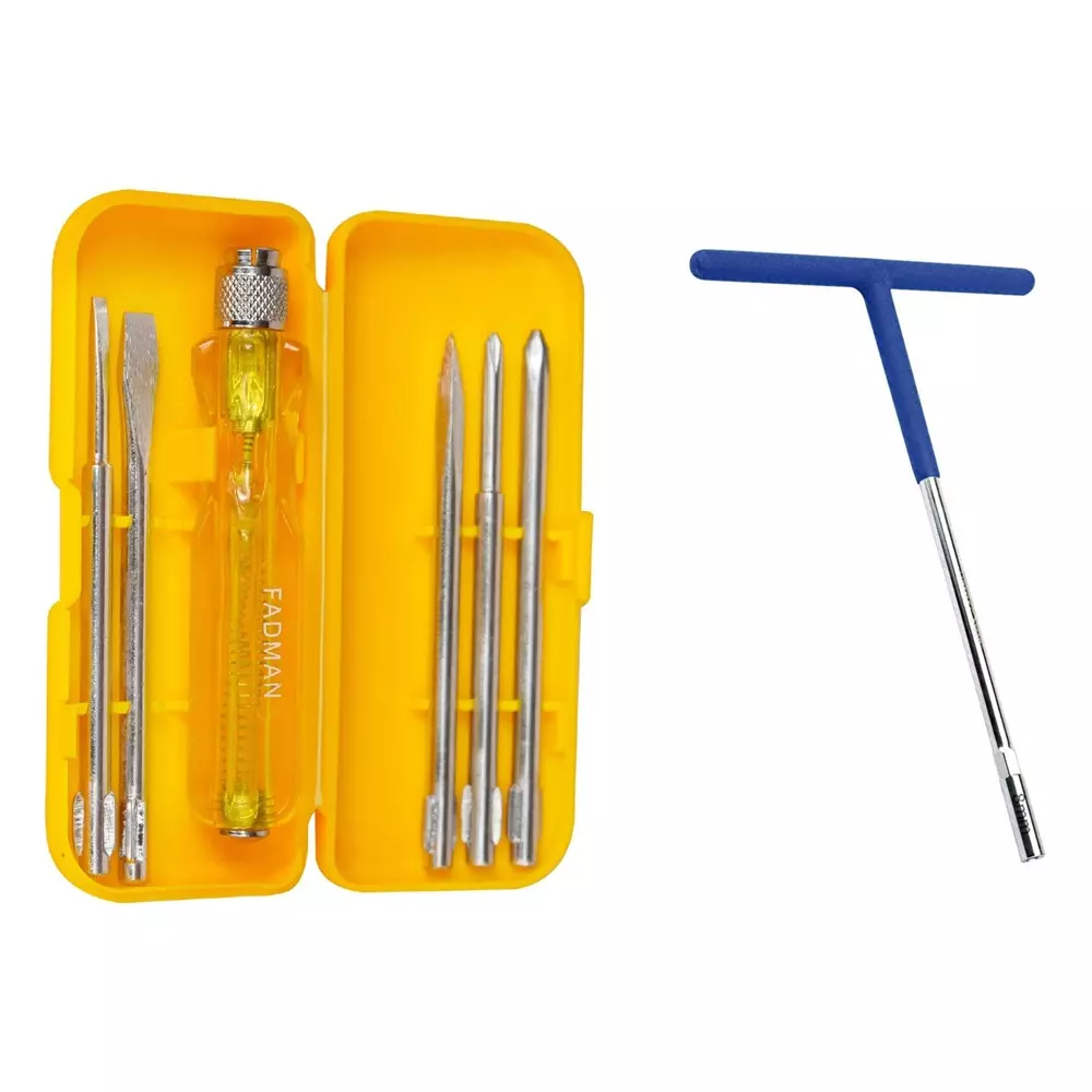 Fadman 5 in 1 Screwdrive Set & T Spanner Yellow & Blue for Home and Professional Use