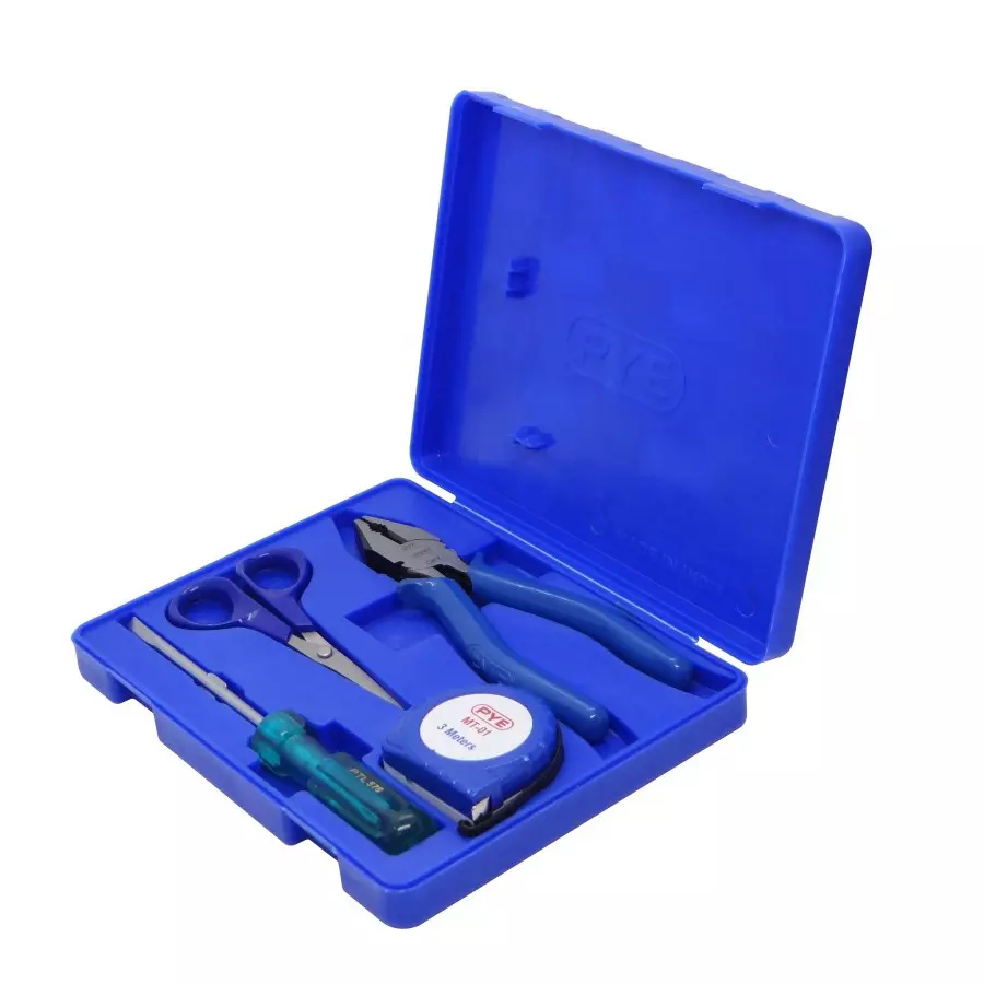 Pye Heavy Duty Plastic Tool Kit Combination Plier, Screwdriver (Two-in-One), Measuring Tape, Scissor, PYE-S400