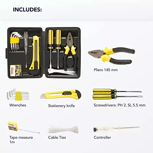 WMC 40 Piece Screwdriver Bits Flat, Hex, Phillips Metal, Plastic Black & Yellow 430 g