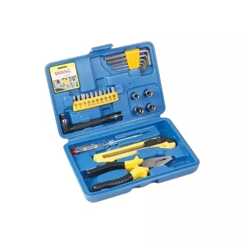 WMC 24 Piece Hand Tool Set with Storage Case Torx Magnetic Tip Chrome Vanadium Steel, Plastic Comfortable Grip Black & Yellow