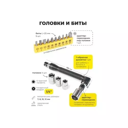 WMC 24 Piece Hand Tool Set with Storage Case Torx Magnetic Tip Chrome Vanadium Steel, Plastic Comfortable Grip Black & Yellow