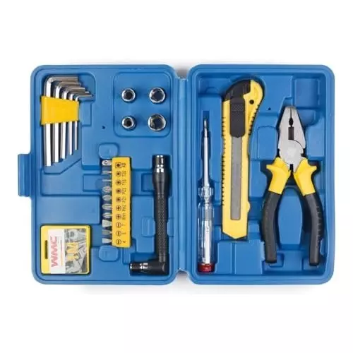 WMC 24 Piece Hand Tool Set with Storage Case Torx Magnetic Tip Chrome Vanadium Steel, Plastic Comfortable Grip Black & Yellow