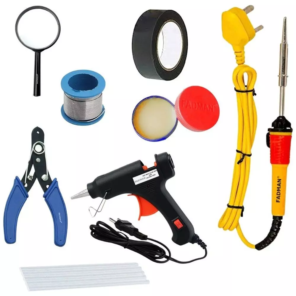 Fadman 8 in 1 Standard Temperature 20 W Electronic Glue Gun with Soldering Iron Combo Kit Multicolor, GG8P1