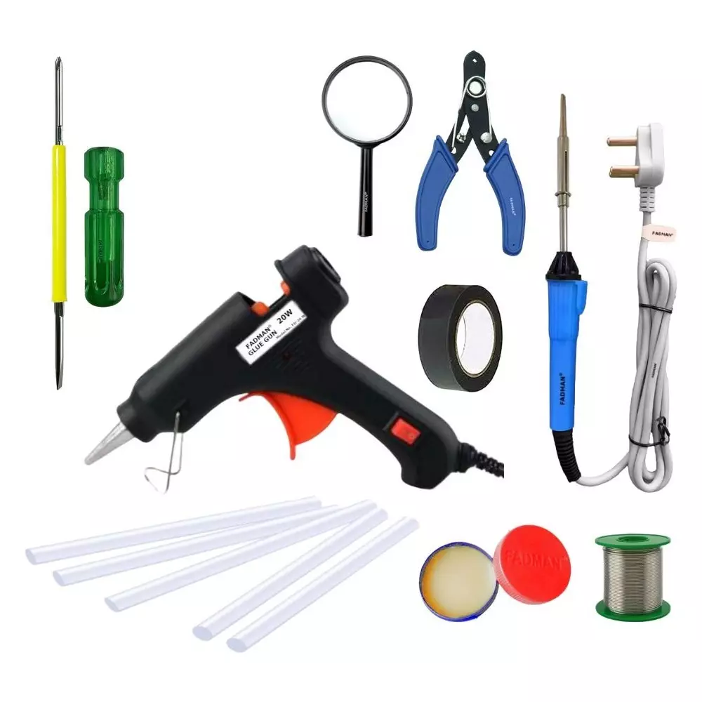 Fadman Standard Temperature 20 W Electronic Glue Gun with Soldering Iron Combo Kit Multicolor, GGEFCMLKIPD