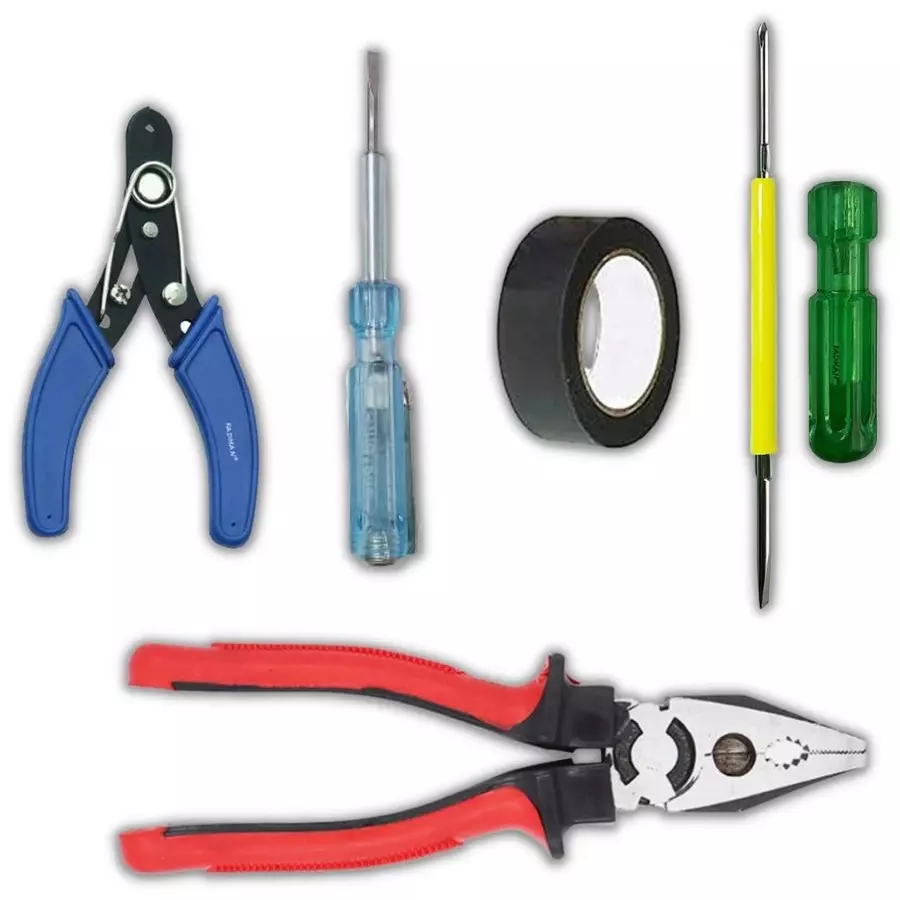 Fadman Hand Tool Kit Wire Cutter, Plier, 2 in 1 Screwdriver, Line Tester, PVC Tape