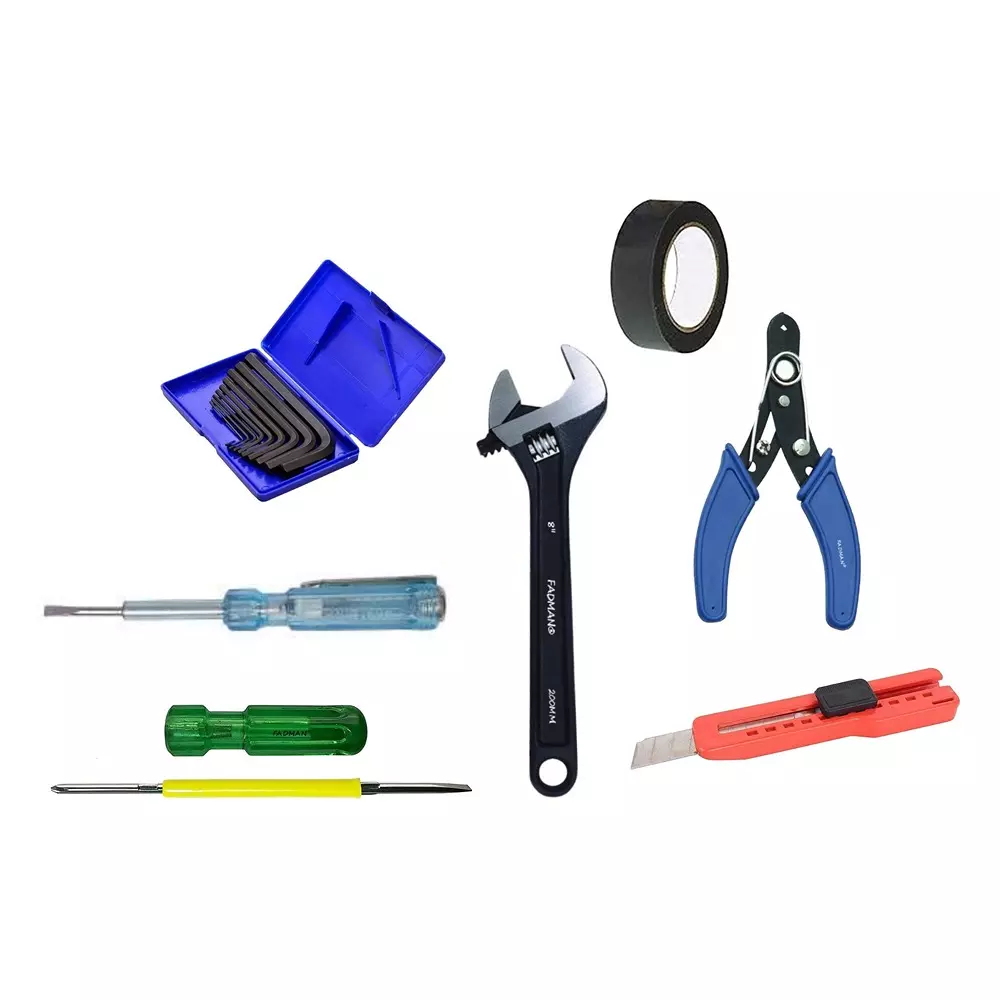 Fadman Hand Tool Kit Line Tester, Utility Cutter, Wire Cutter, 2 in 1 Screwdriver, Allen Keys Set, Adjustable Wrench, PVC Tape
