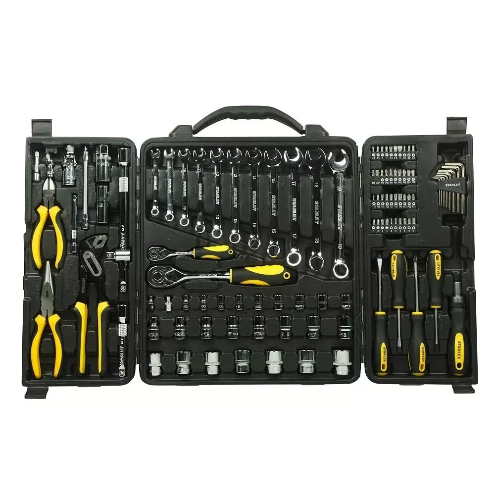 Stanley 110 Pcs Multipurpose Tool Kit 1/2 inch and 1/4 inch (12.7 and 6.35 mm) Drive Size for DIY, Home and Professional Use, STMT81243