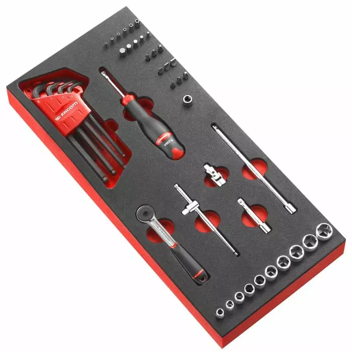 Facom 46 Piece Socket Set Tool Kit with Foam Inlay, MODM.R161-36PB