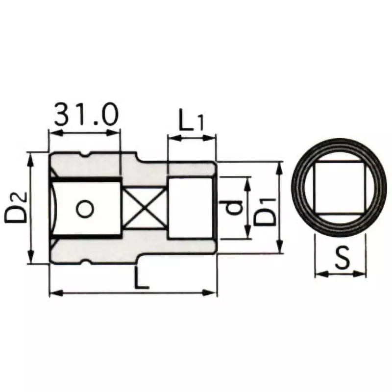 TONE Inner Socket For Impact 25.4 mm Square Drive, 8A-21.5B