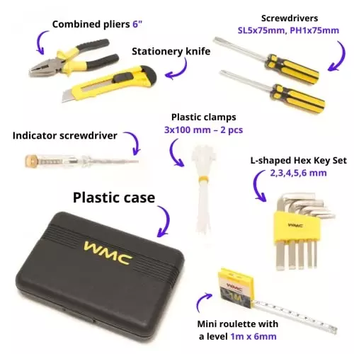 WMC 33 Piece Tool Kit with Carrying Case Rust Resistant Finish Ergonomic Grip Black & Yellow