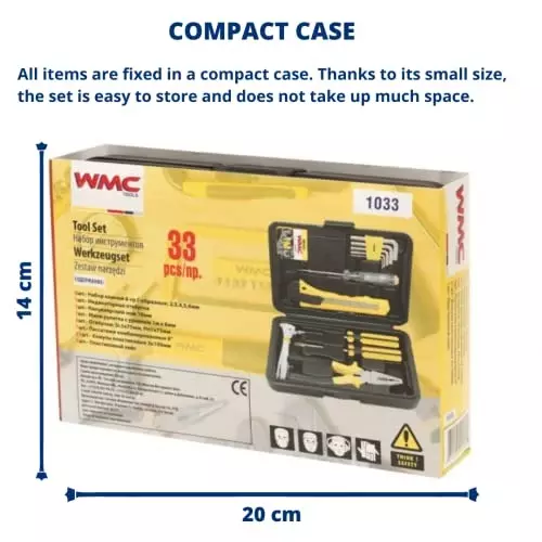 WMC 33 Piece Tool Kit with Carrying Case Rust Resistant Finish Ergonomic Grip Black & Yellow
