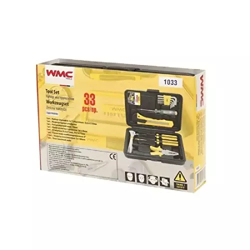 WMC 33 Piece Tool Kit with Carrying Case Rust Resistant Finish Ergonomic Grip Black & Yellow
