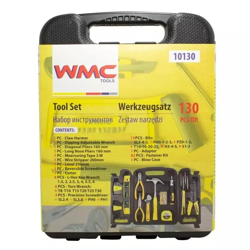 WMC 130 Piece Tool Set in Box Corrosion Resistant Chrome-Vanadium Steel Black & Yellow