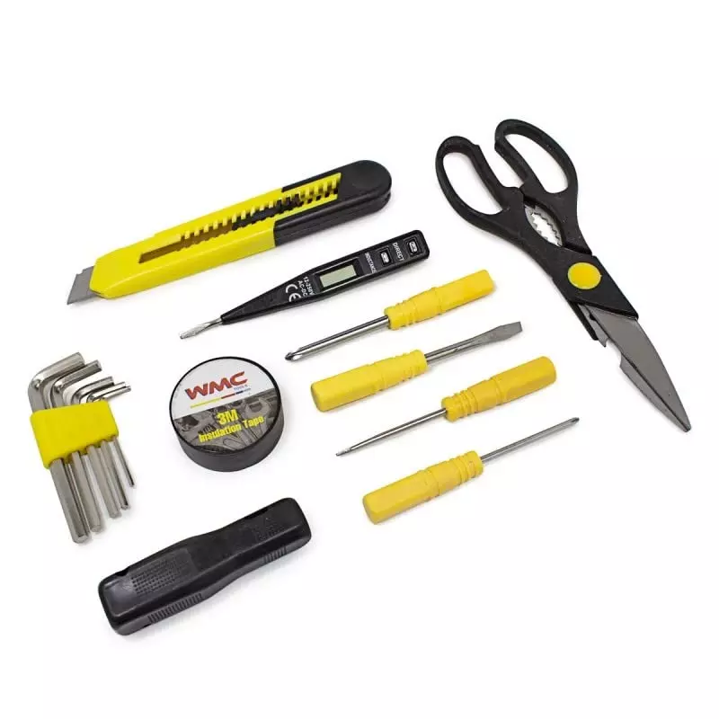 WMC 18 Piece Multifunctional Hand Tool Set Corrosion Resistant Carbon Steel & ABS Plastic For DIY, Household & Garage Use Blue & Yellow