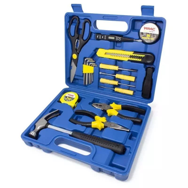 WMC 18 Piece Multifunctional Hand Tool Set Corrosion Resistant Carbon Steel & ABS Plastic For DIY, Household & Garage Use Blue & Yellow