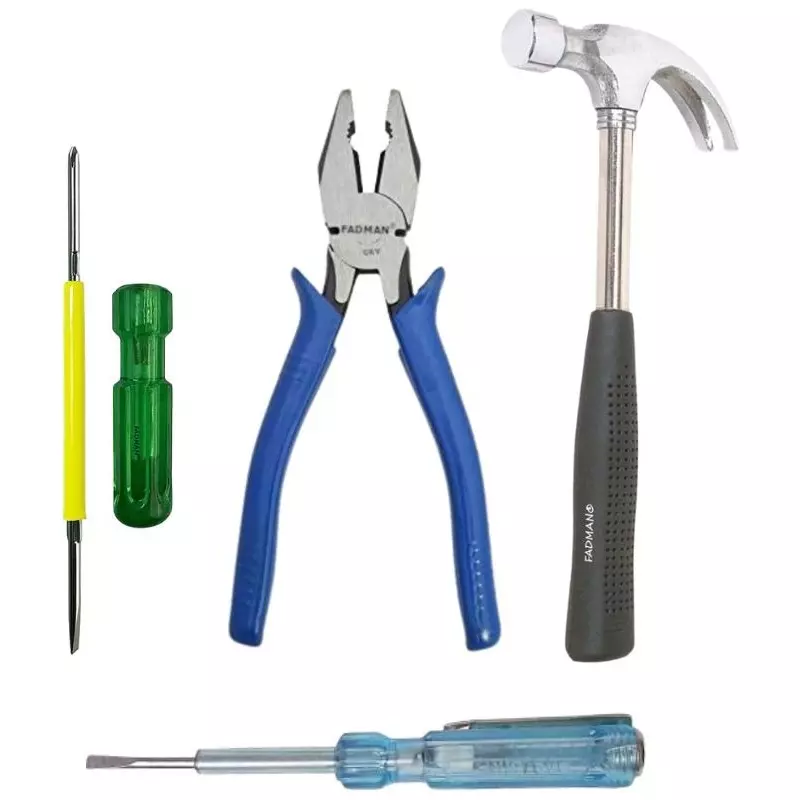Fadman Combination Plier, 2 in 1 Screwdriver, Claw Hammer & Line Tester Metal Multicolor for Home and Professional Use