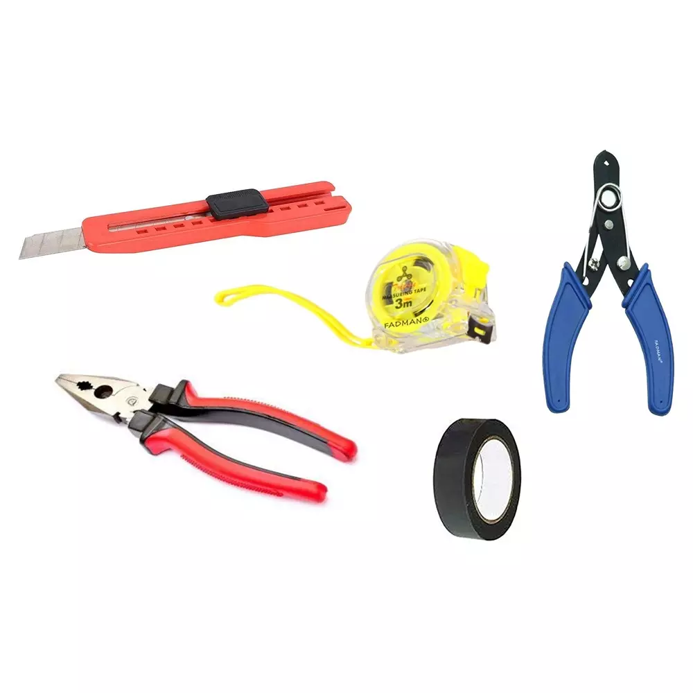 Fadman Hand Tool Kit Measuring Tape, Plier, Utility Cutter, Wire Cutter, PVC Tape