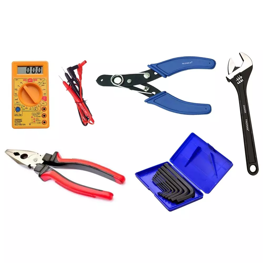 Fadman Hand Tool Kit Multimeter, Plier, Meter Cable Set, Allen Keys Set, Adjustable Wrench, Wire Cutter