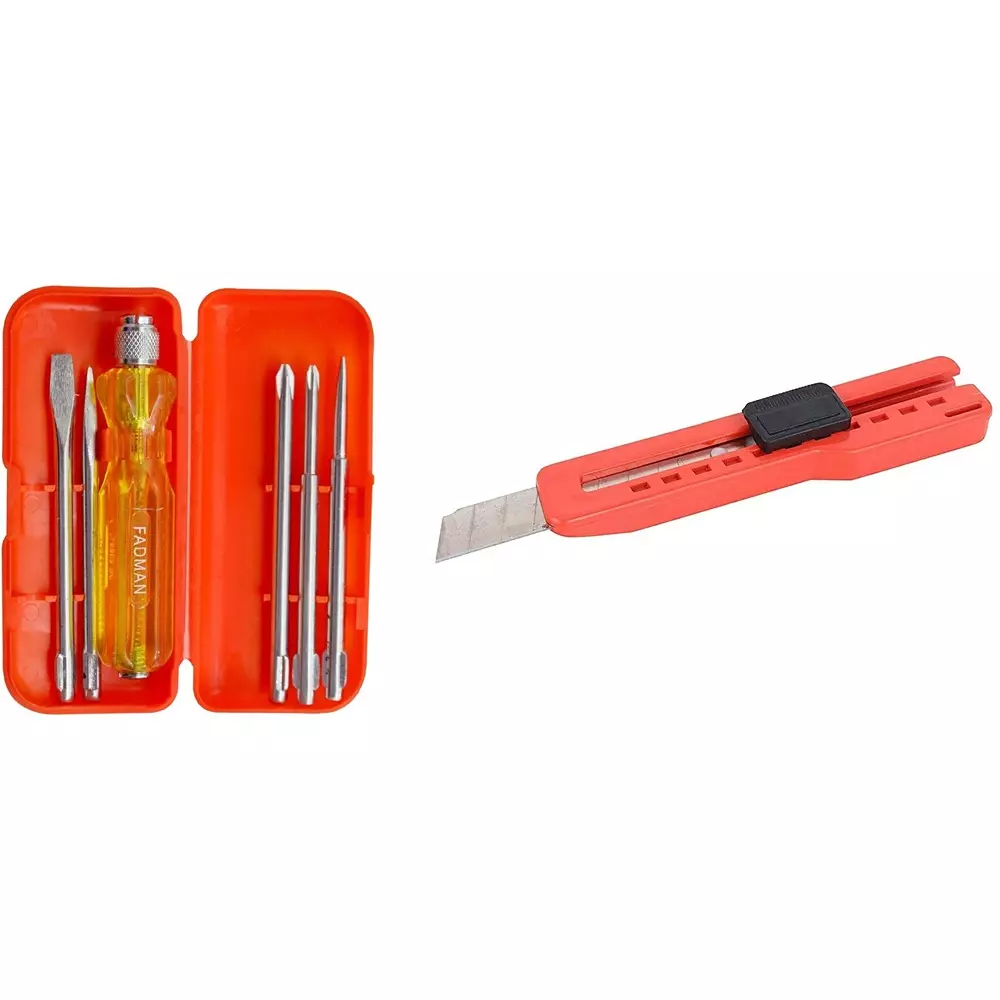 Fadman 5 in 1 Screwdrive Set & Utility Cutter Red for Home and Professional Use