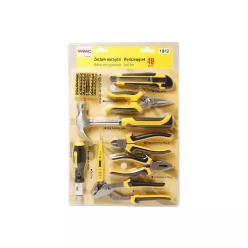 WMC 49 Piece Compact Mechanics Kit Ergonomic Design Chrome Vanadium Steel For Home & Auto Repairs Black & Yellow