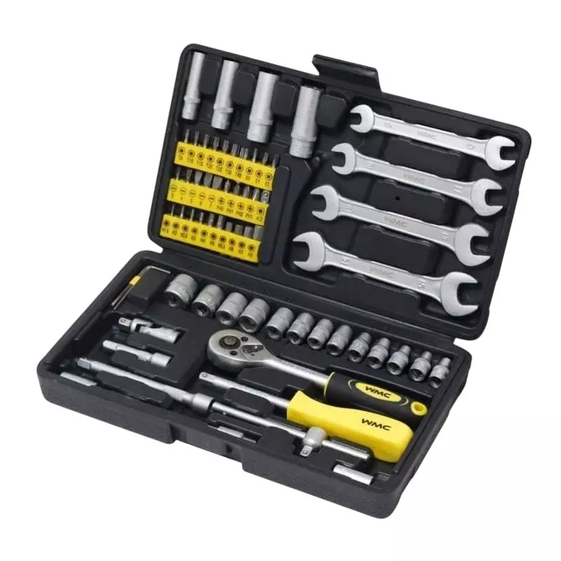 WMC 62-in-1 Tool Kit Set Socket & Spanner Set Hex, Torx Durable & Compact Design Chrome Vanadium Steel Black & Yellow