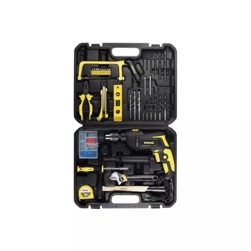 WMC 96 Piece Tool Kit with Electric Drill Durable & Compact Design 650 W Maximum Power 3000 RPM Speed Plastic, Rubber, Steel Black & Yellow