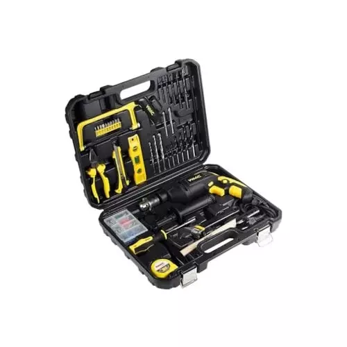 WMC 96 Piece Tool Kit with Electric Drill Durable & Compact Design 650 W Maximum Power 3000 RPM Speed Plastic, Rubber, Steel Black & Yellow