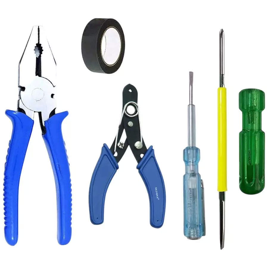 Fadman Hand Tool Kit Line Tester, Wire Cutter, 2 in 1 Screwdriver, PVC Tape, Plier