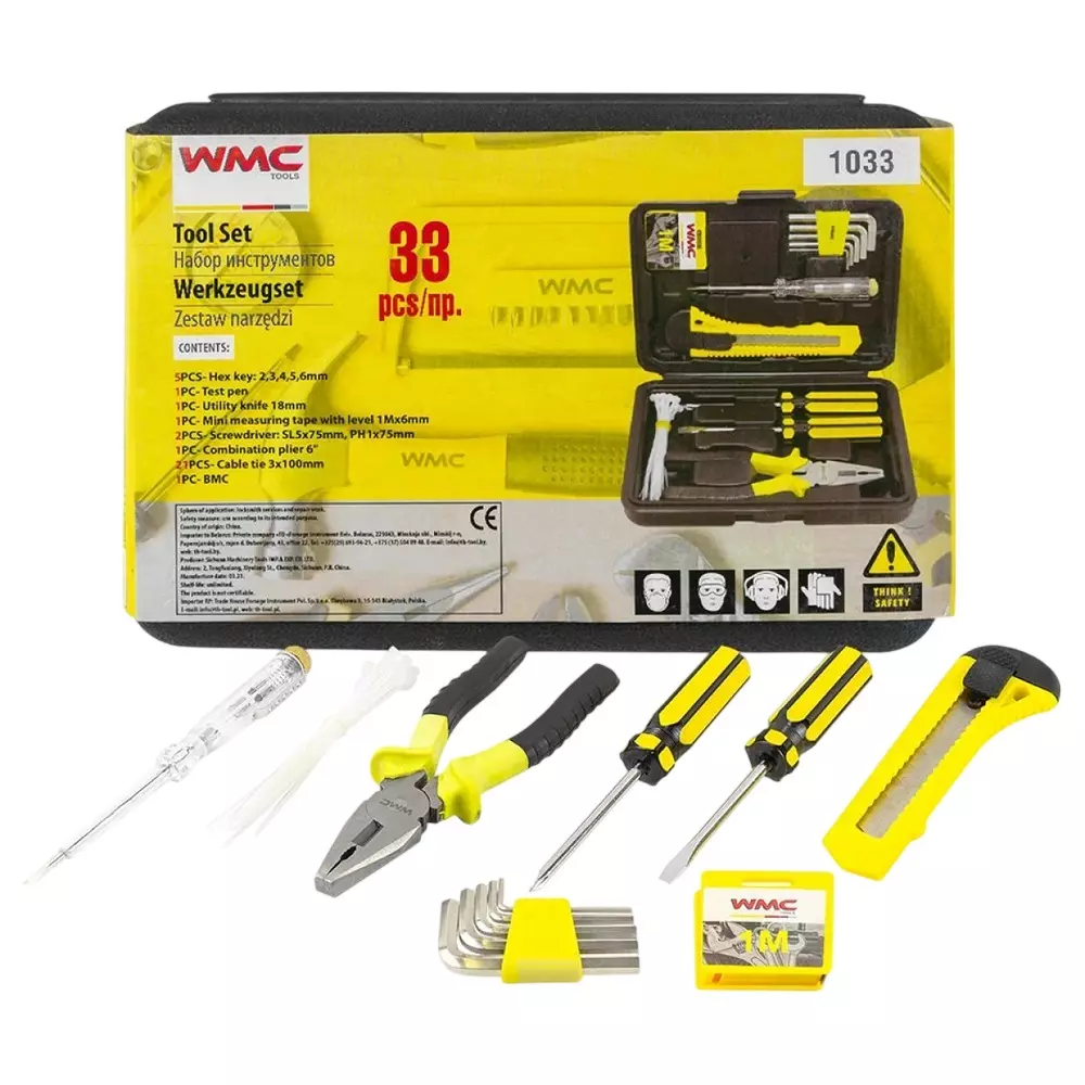 WMC Tools 33 Pcs Tool Set Steel Body for DIY, Household Repairs, Furniture Assembly & More, WMC Tools-1033