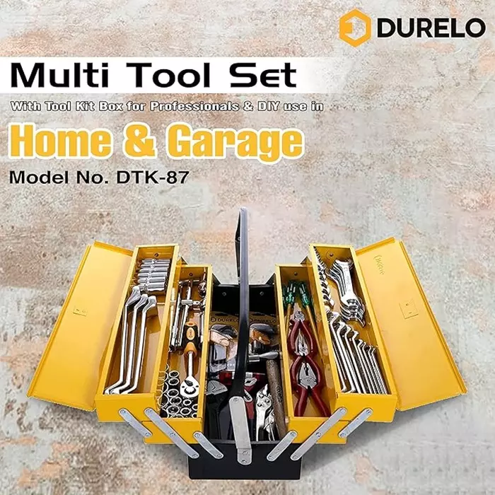 Durelo Dkt-87 Mechanic Tool Kit 87 Pcs Metal Tool Box Heavy Duty