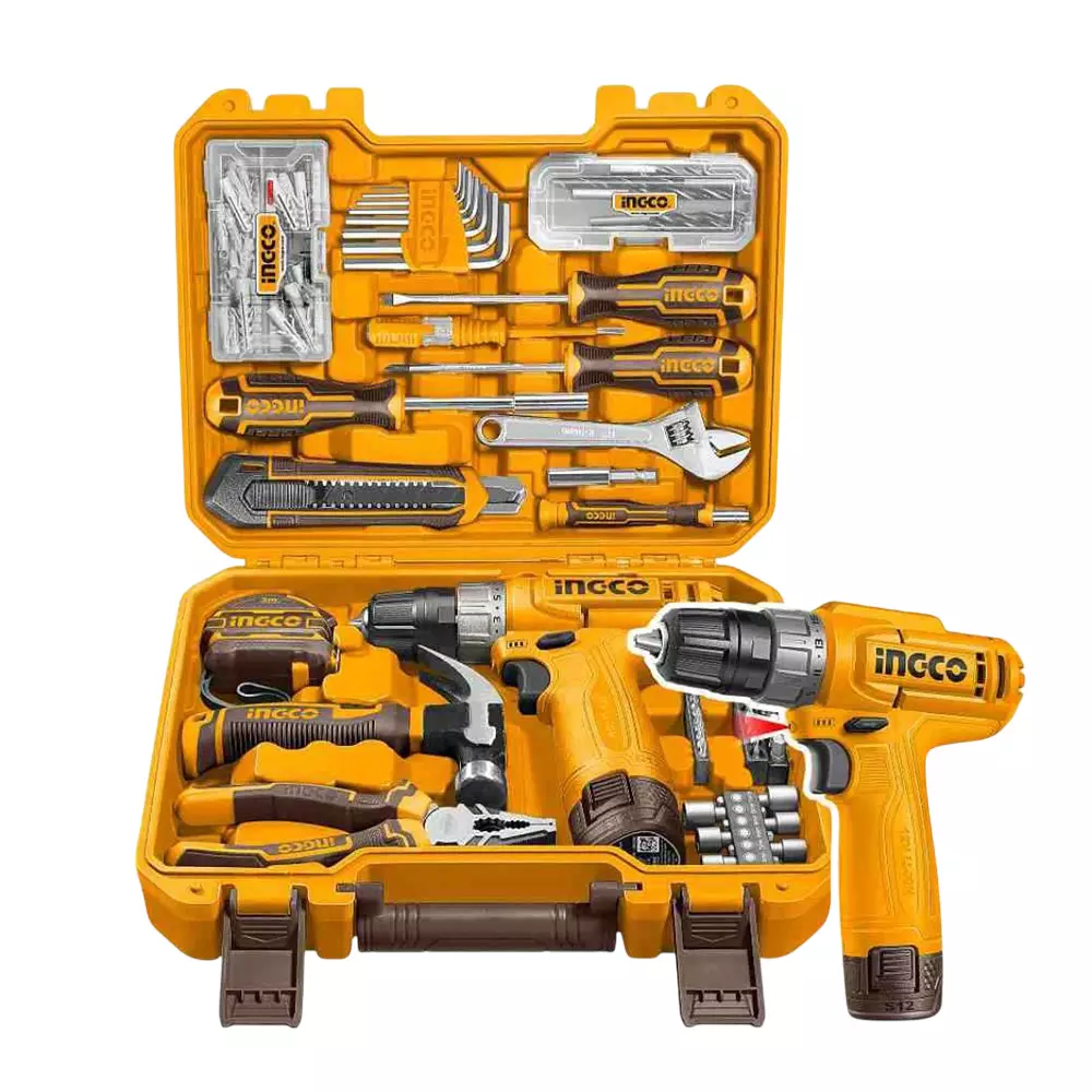 Ingco 148 Pcs Tools Set with Cordless Drill 0-750 RPM Speed 0.8-10 mm Plastic Chuck, HKTHP41482