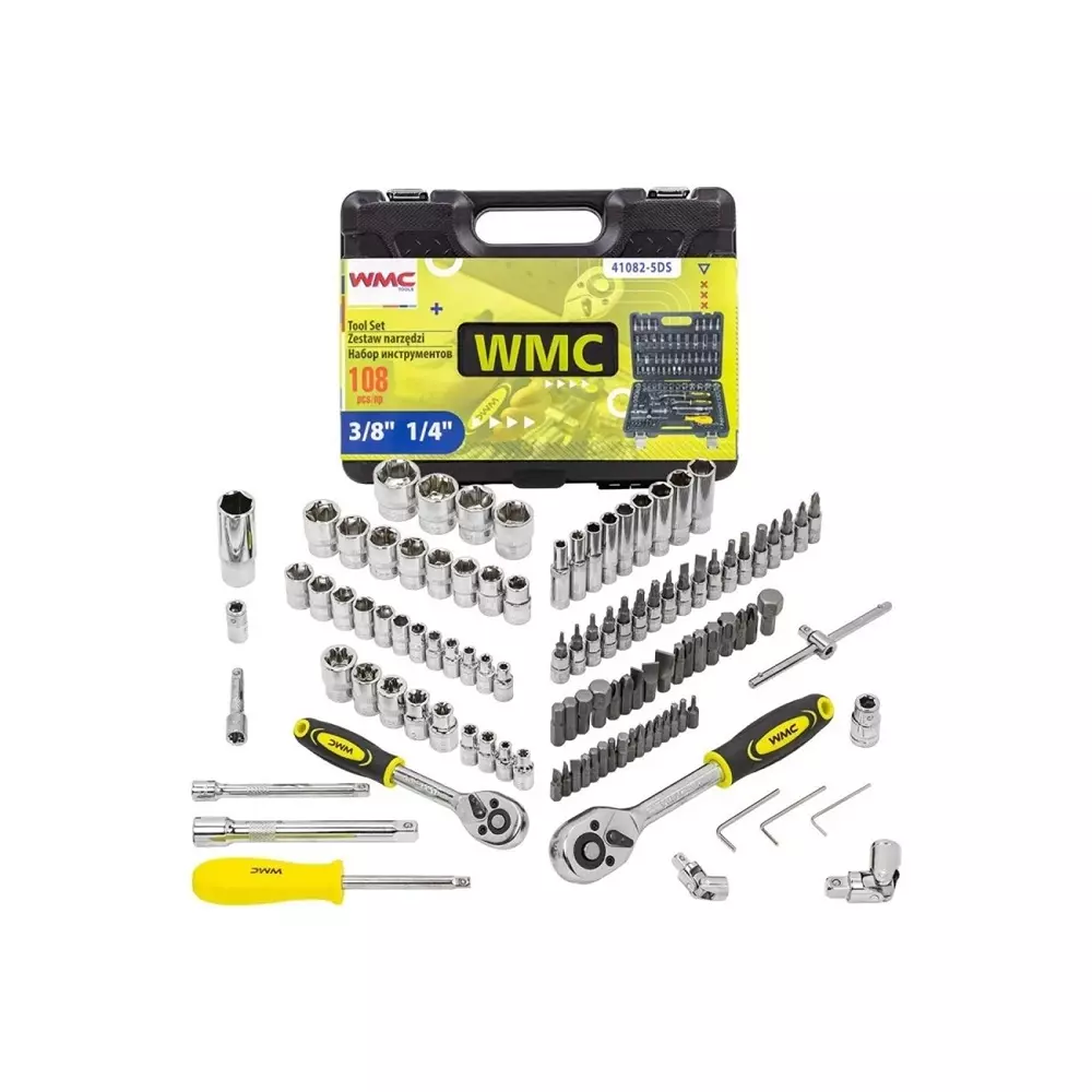 WMC Tools 108 Pcs Tool Set Chrome Vanadium Steel Body for DIY, Domestic & Professional Use, WMC-41082-5DS