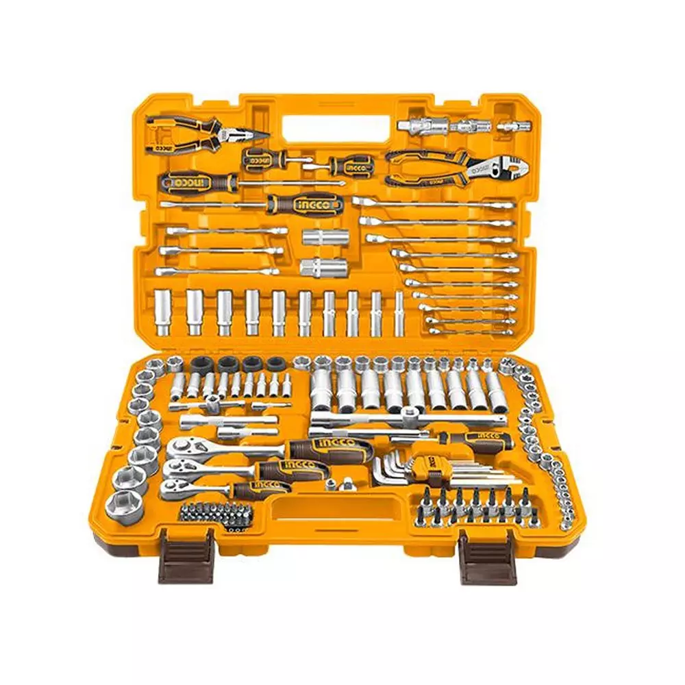 Ingco 156 Pcs Combination Tools Set 6.3 & 9.5 & 12.7 mm Ratchet Wrench Hexagonal Socket Chromium Vanadium Steel, HKTHP21561
