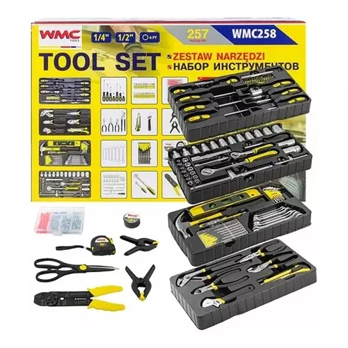 WMC Tools 257 Pcs Tool Set Chrome Vanadium Steel Body for DIY, Domestic & Professional Use, WMC-WMC258