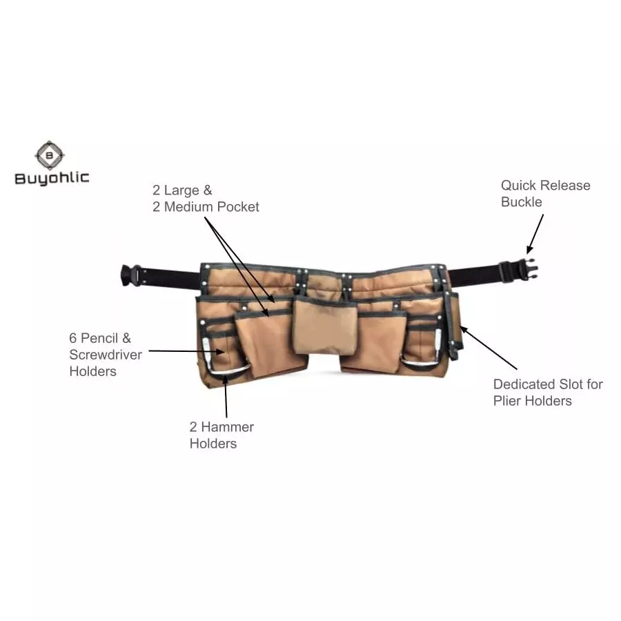 A.D INTERNATIONAL Tool Bag Denier Leather Dark Brown Color with Multiple Side Pockets, Quick Release Buckle Double Sided Design, VC-JODX-V2N2