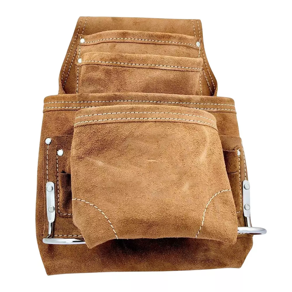 A.D INTERNATIONAL Carpenter's Tool & Nail Bag Suede Leather Dark Tan Color with 10 Pockets for Professional Use, J2-LYLO-L1QC