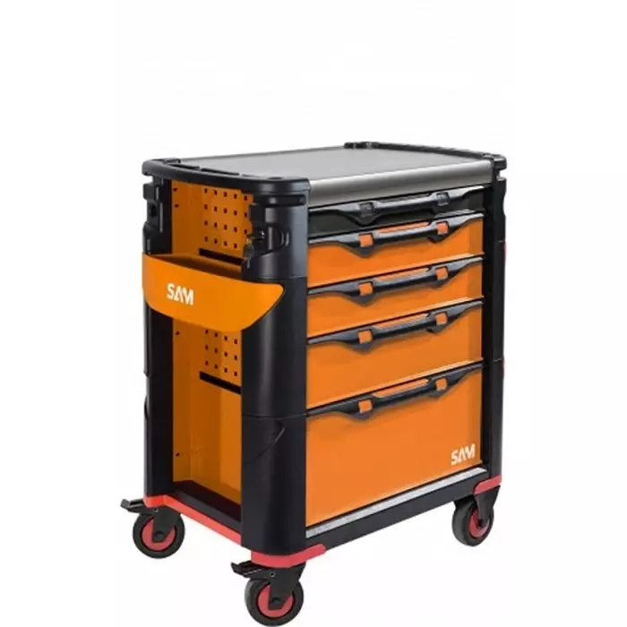 Sam Wheeled Tool Trolley 5 Drawer Sheet Metal Trolley, SERVI-HYB