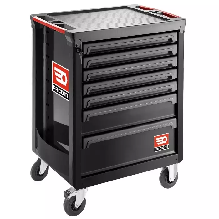 Facom 7 Drawer Polypropylene with Fiber Wheeled Tool Cabinet Black, ROLL.7M3APF