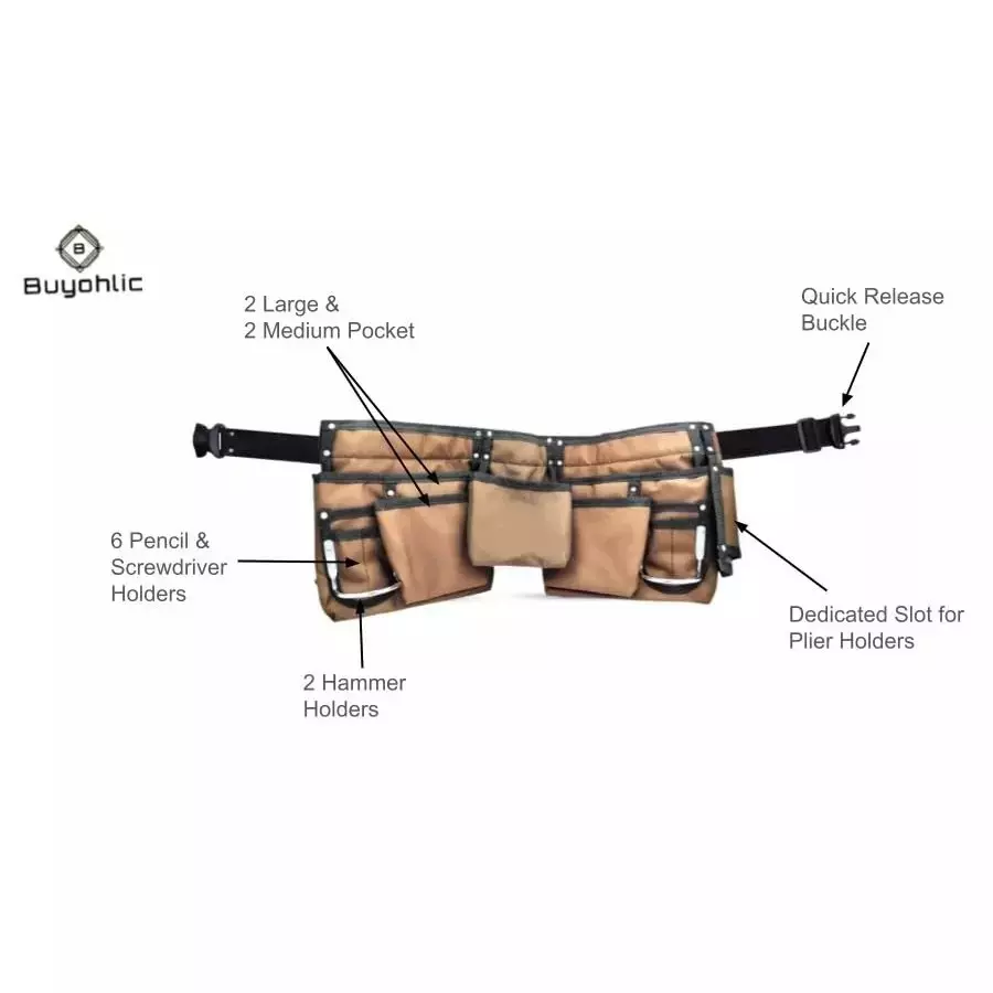 Buyohlic International Tool Bag Denier Leather Dark Brown Color with Multiple Side Pockets, Quick Release Buckle Double Sided Design, VC-JODX-V2N2