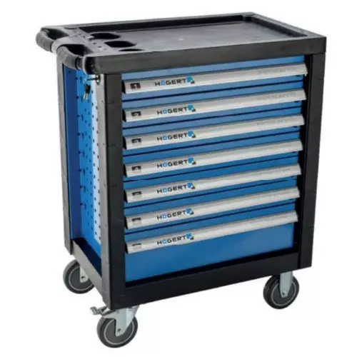 Hogert Technik Tool Cabinet with 370 Pcs Tools and 7 Drawers in Black and Blue Color, HT7G053
