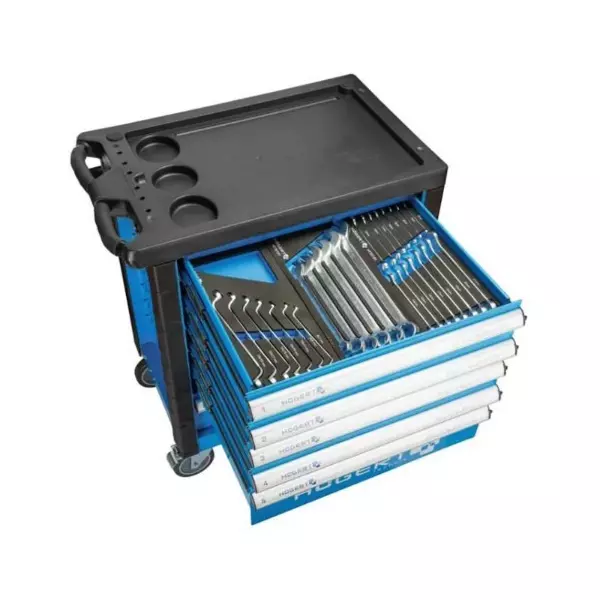 Hogert Technik Tool Cabinet with 370 Pcs Tools and 7 Drawers in Black and Blue Color, HT7G053